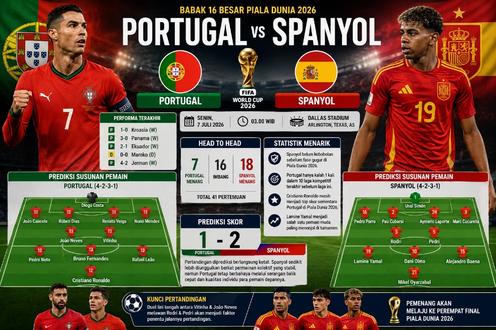 Duel Derbi Iberia: Portugal dan Spanyol Beradu Strategi di Babak 16 Besar Piala Dunia 2026